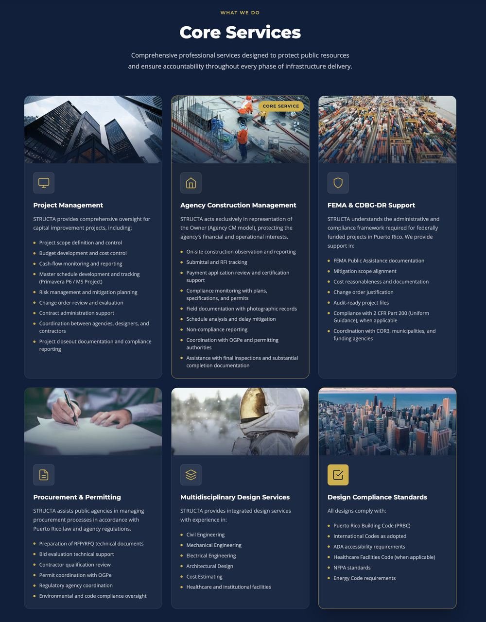 Core Services section preview
